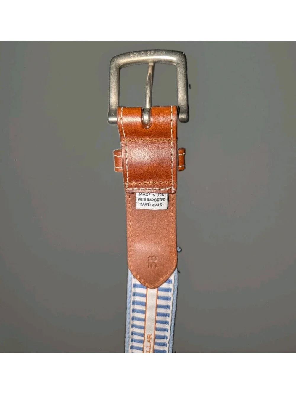 Peter Millar Nesdle Point Belt 38 Leather Brass Blue Orange Purple Sun Star